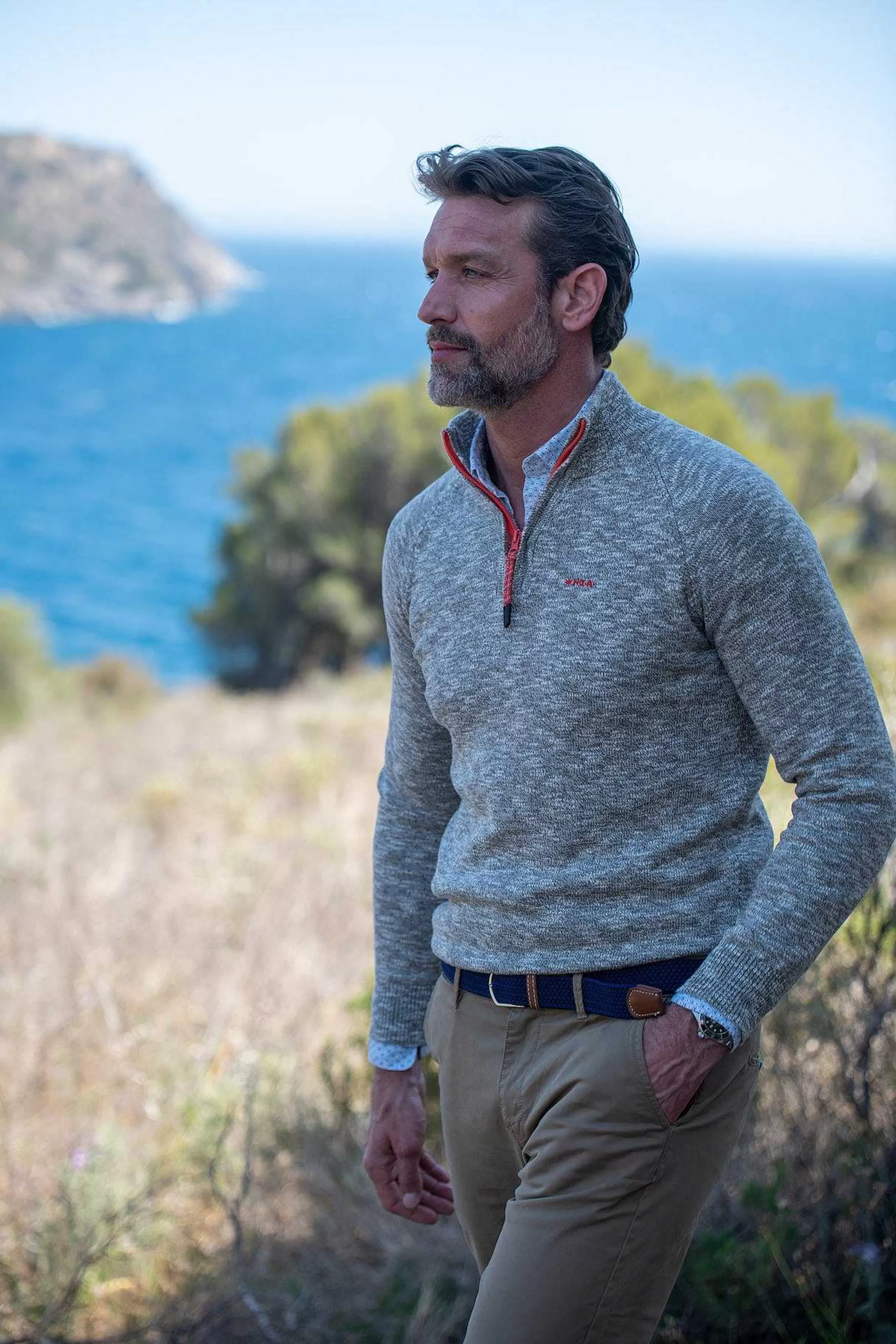 Outlet NZA New Zealand Auckland Baumwollpullover Mit Reisverschluss-Misty Army