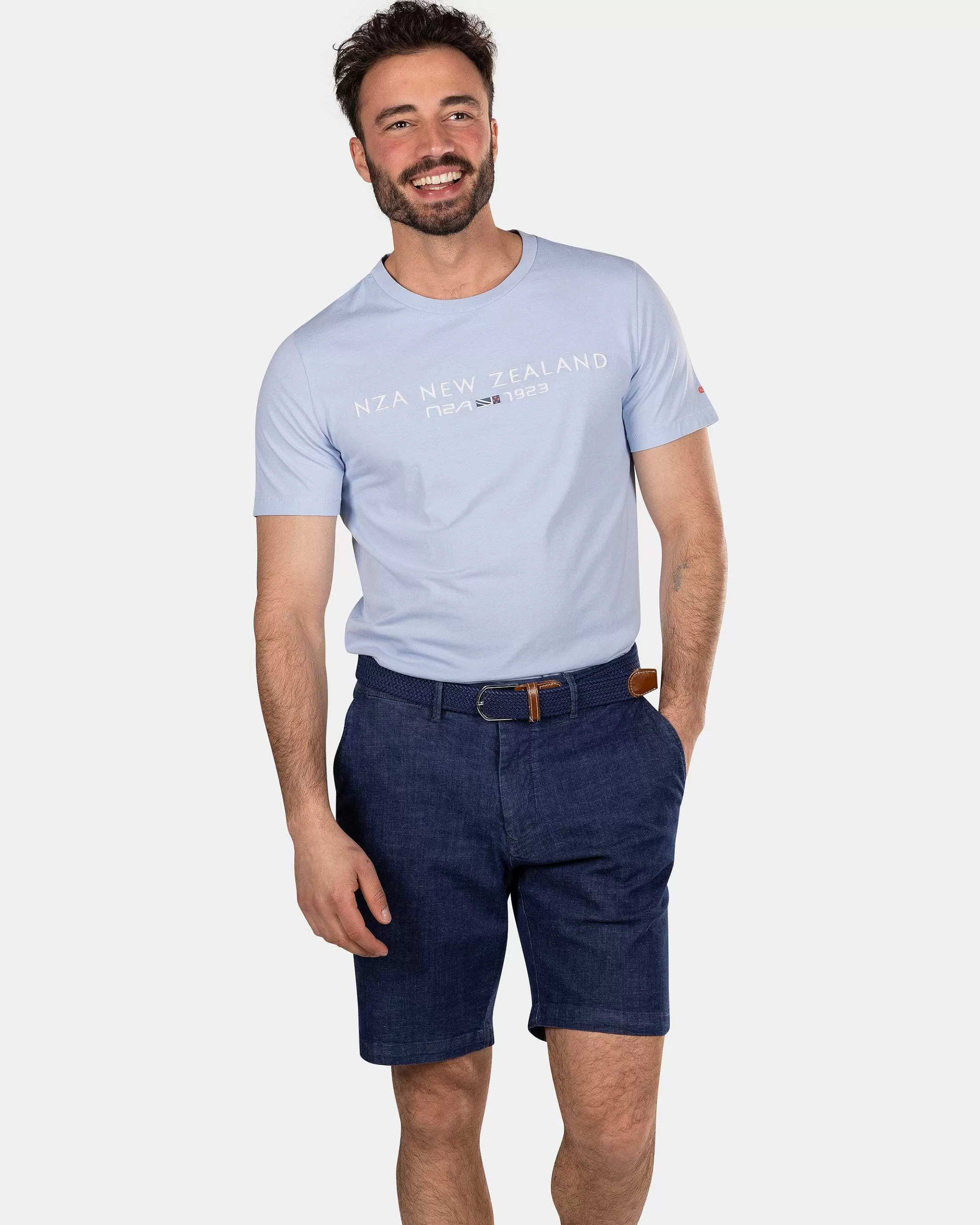 Online NZA New Zealand Auckland Baumwoll-T-Shirt Mit Logo-Rhythm Blue