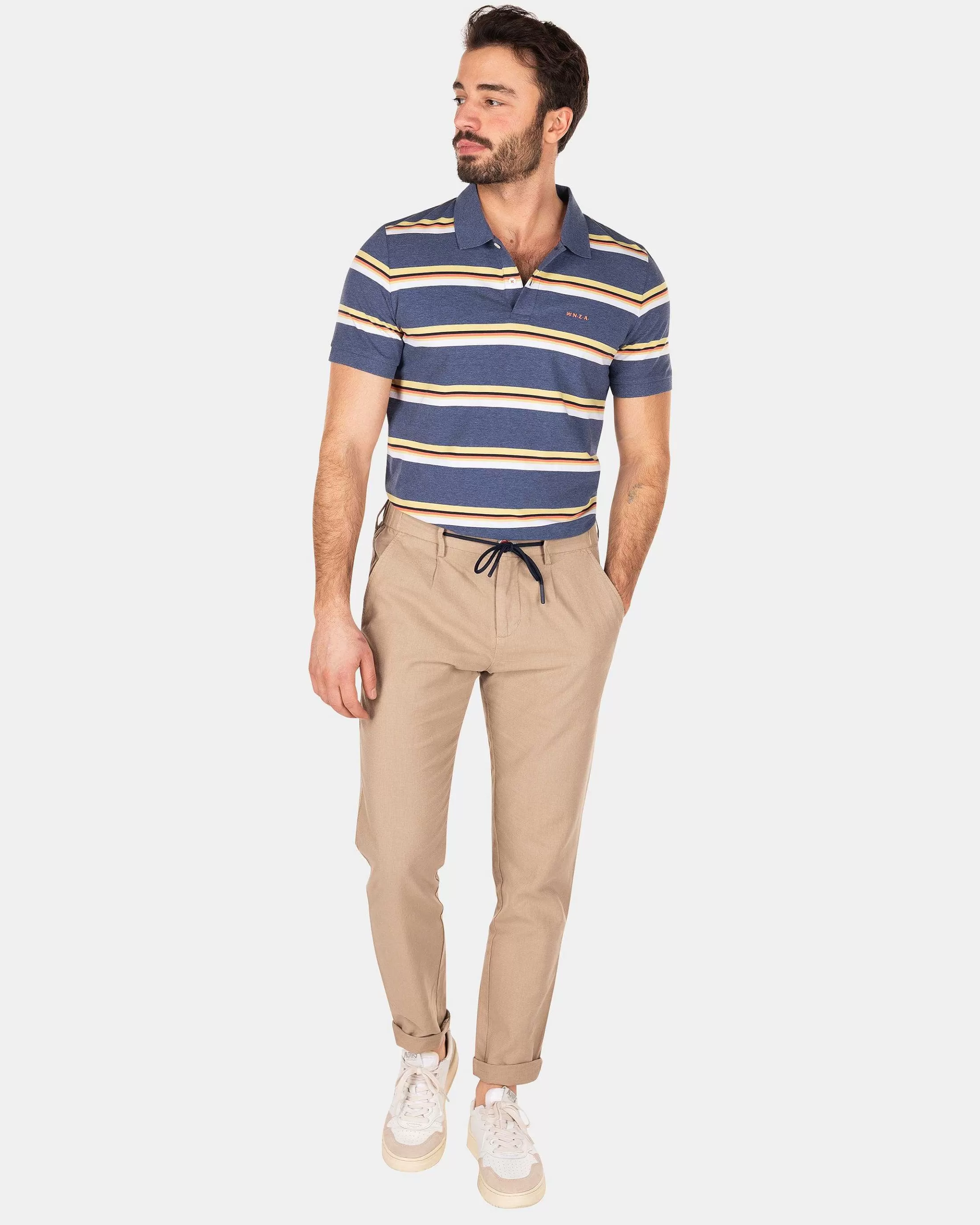New NZA New Zealand Auckland Blau-Gelb Gestreiftes Polo-Dusk Navy