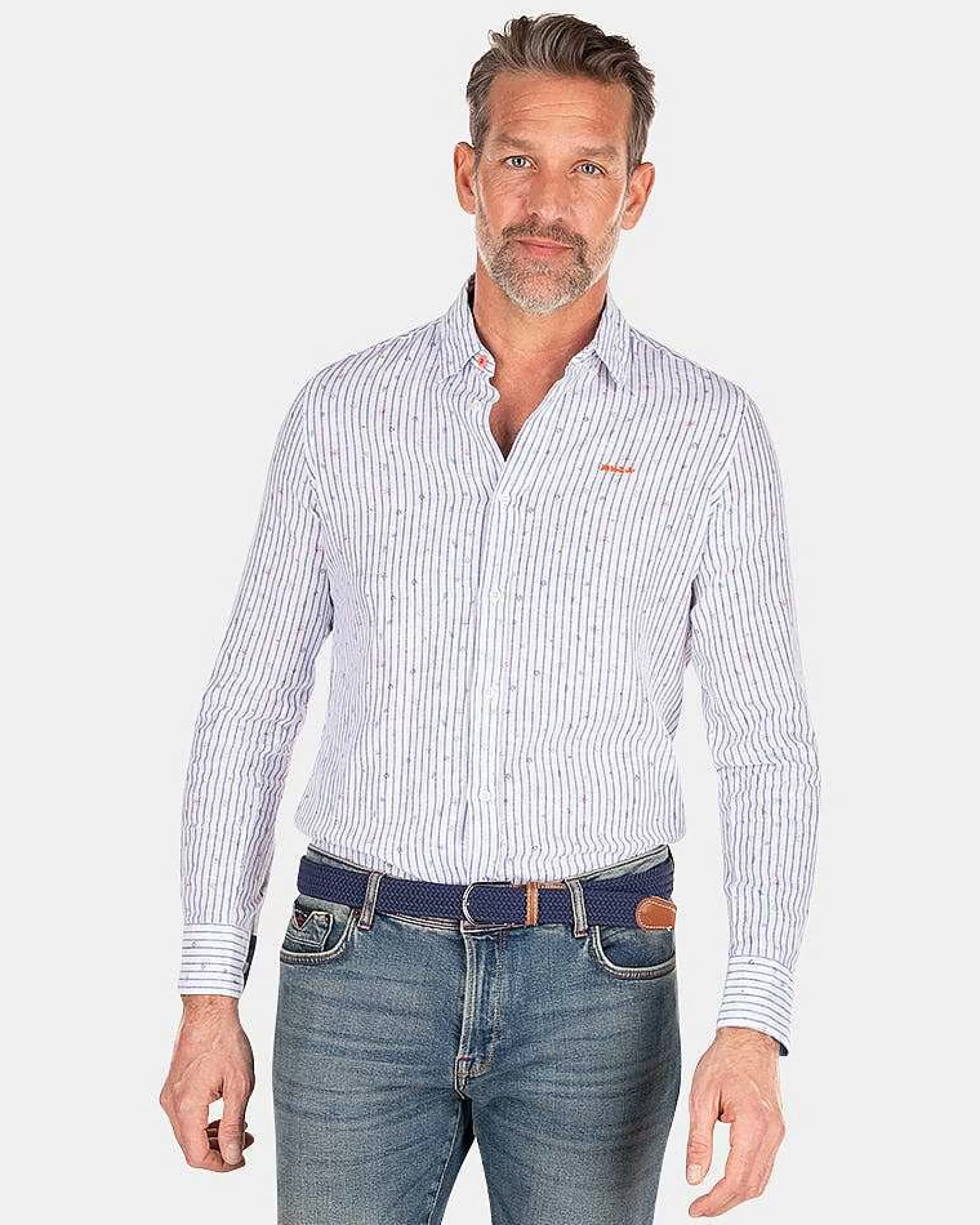Cheap NZA New Zealand Auckland Gestreiftes Leinenhemd-White Multicolour