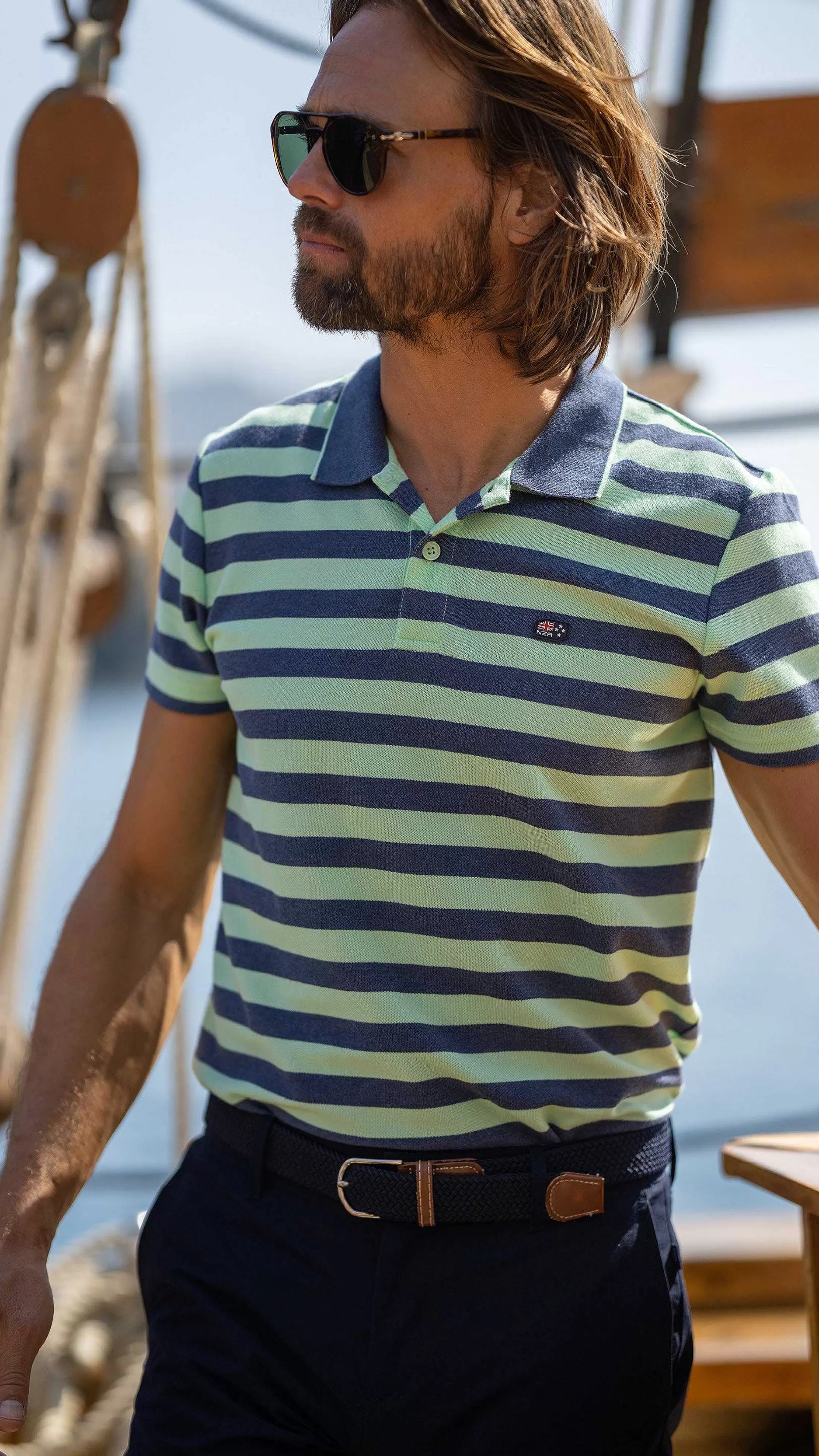 Hot NZA New Zealand Auckland Gestreiftes Polo-Dusk Navy