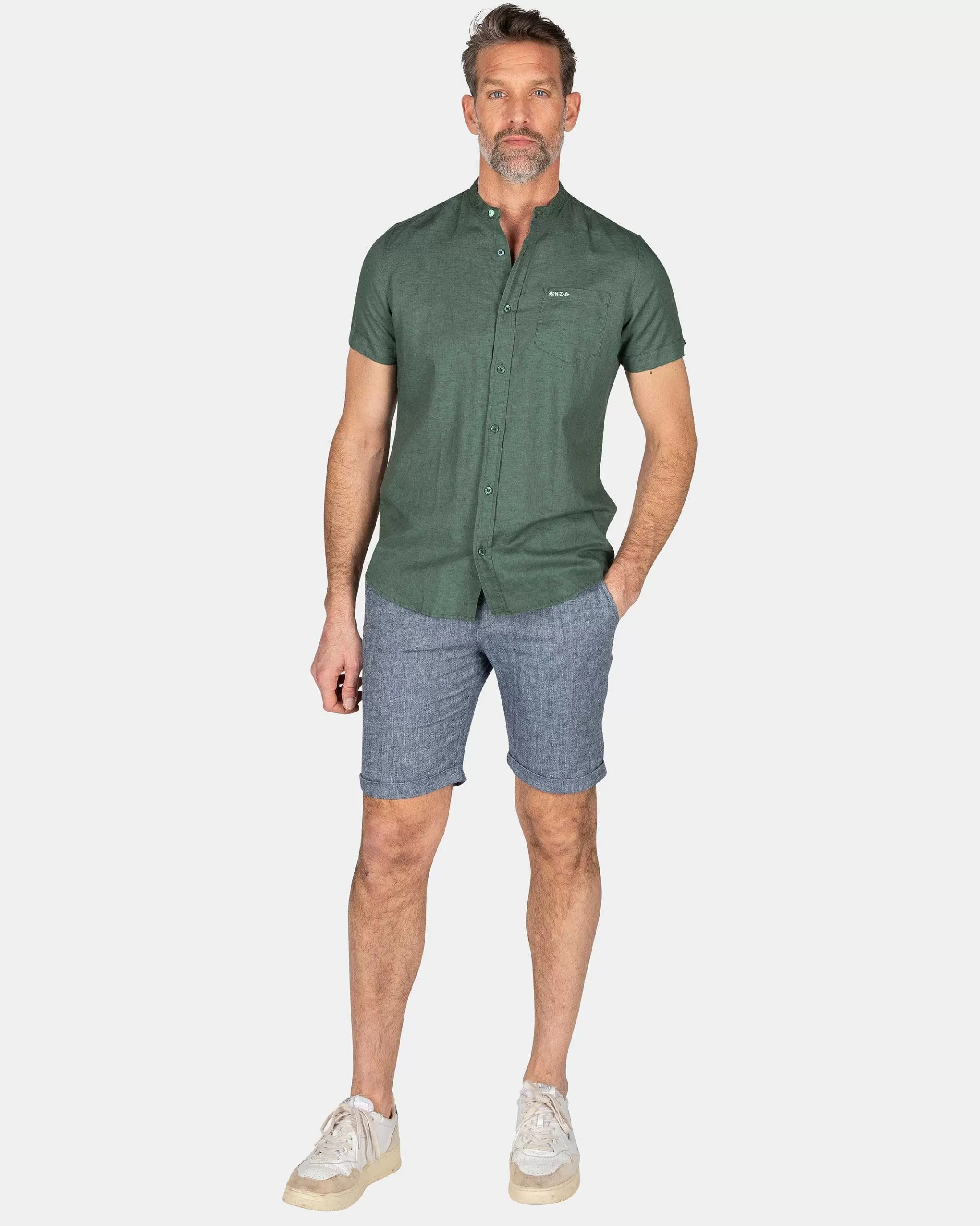 Cheap NZA New Zealand Auckland Kragenloses Hemd Mit Kurzen Armeln-Chalk Green