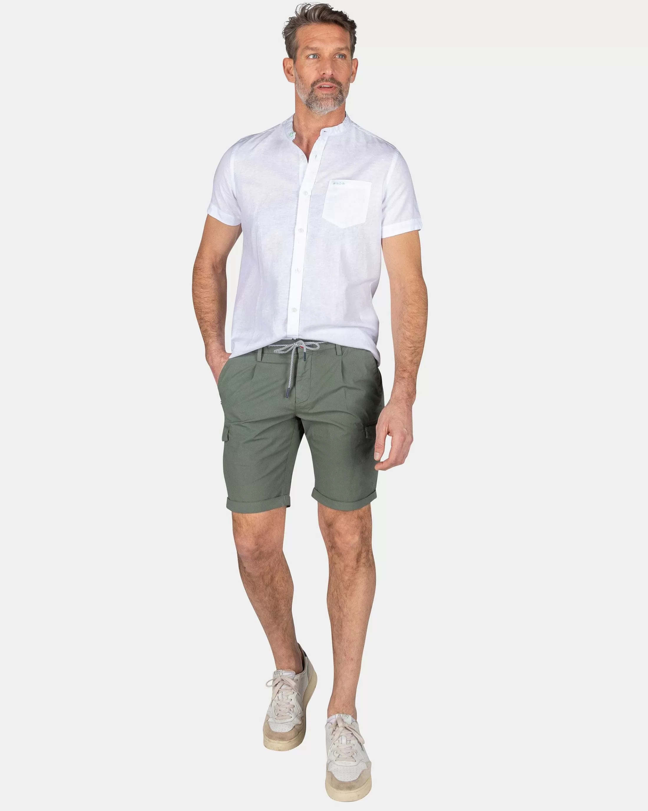 New NZA New Zealand Auckland Kragenloses Hemd Mit Kurzen Armeln-White
