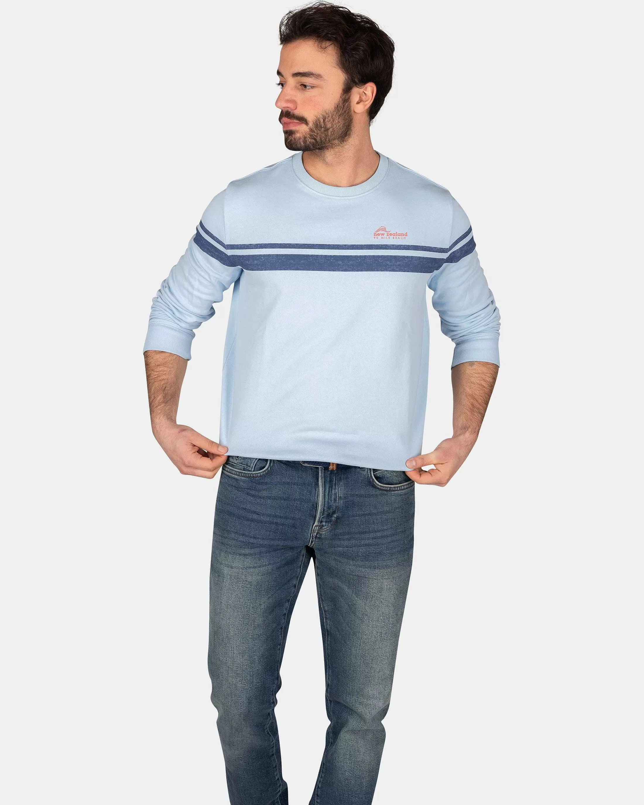 Cheap NZA New Zealand Auckland Langarmshirt Aus Baumwolle Mit Rundhalsausschnitt-Rhythm Blue