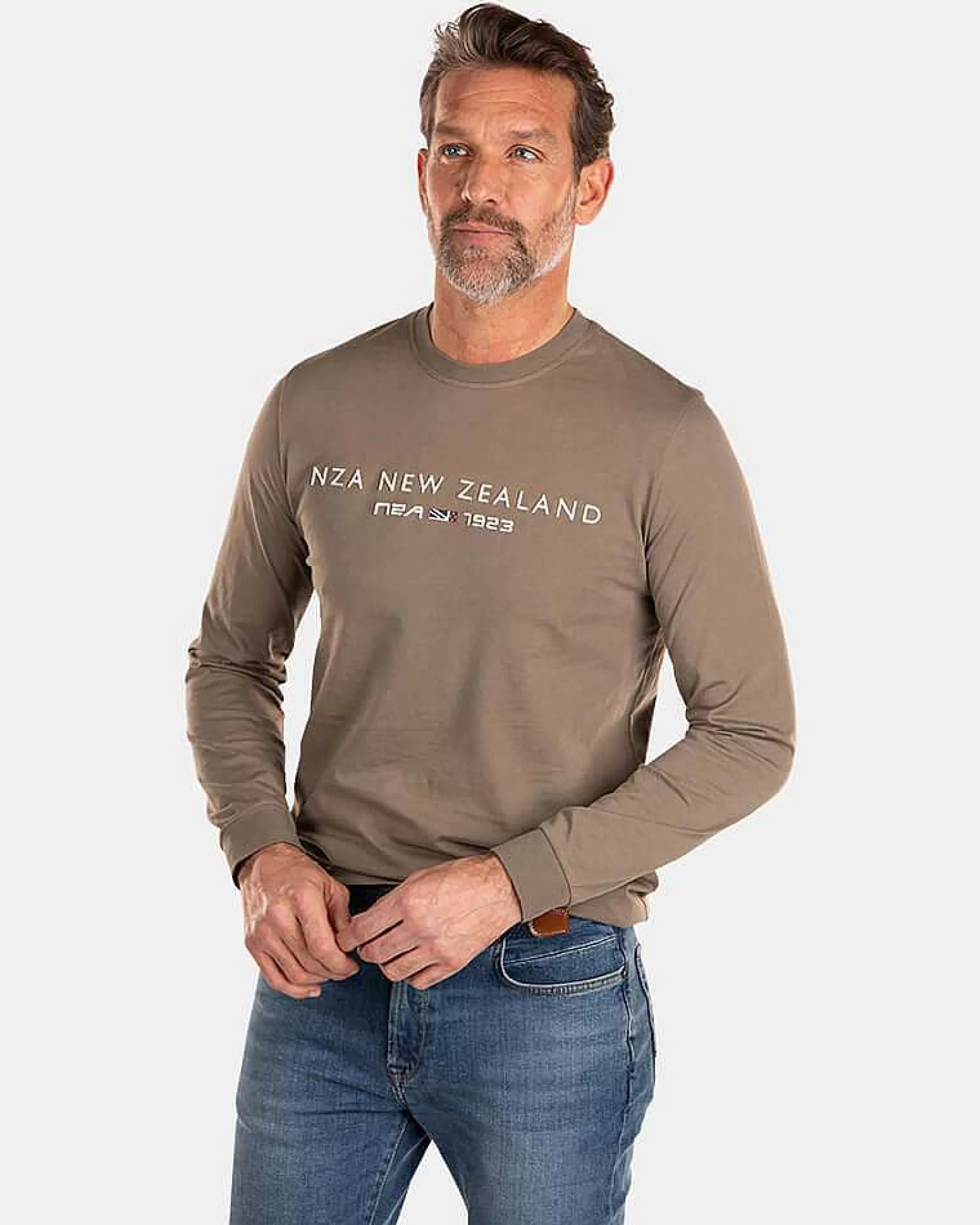 Hot NZA New Zealand Auckland Langarmshirt Aus Baumwolle-Misty Army