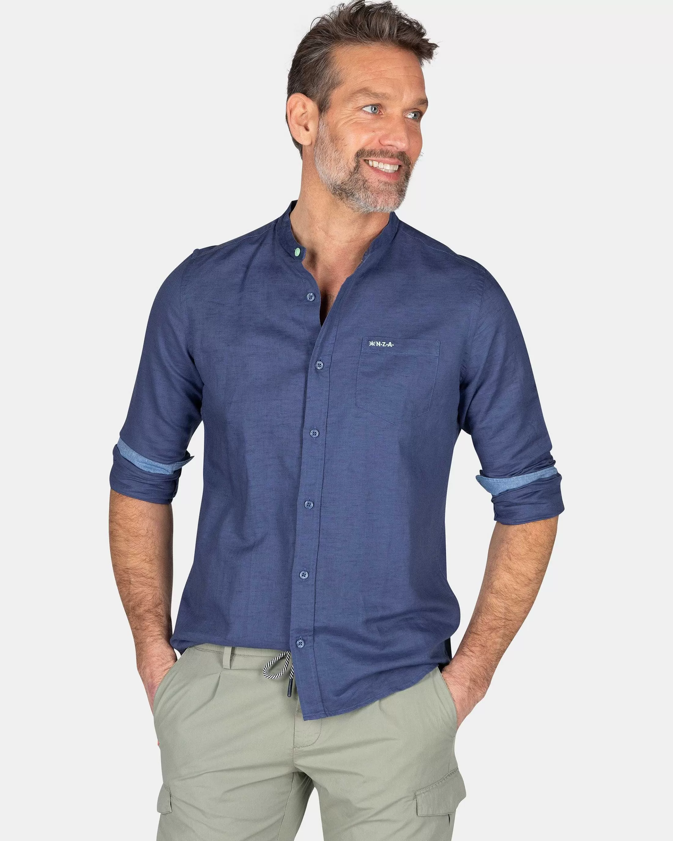 Shop NZA New Zealand Auckland Schlichtes Hemd Ohne Kragen-Dusk Navy