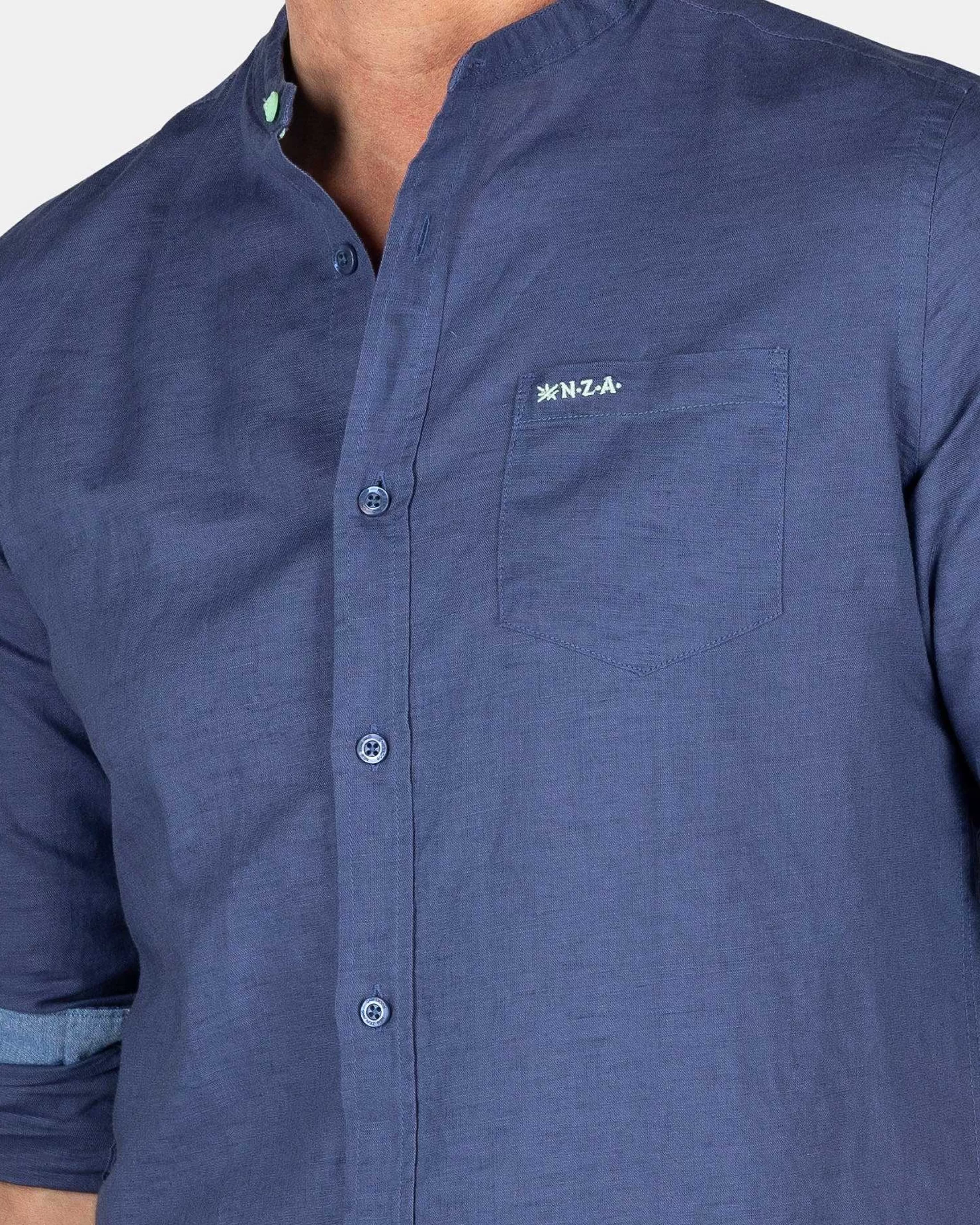Shop NZA New Zealand Auckland Schlichtes Hemd Ohne Kragen-Dusk Navy