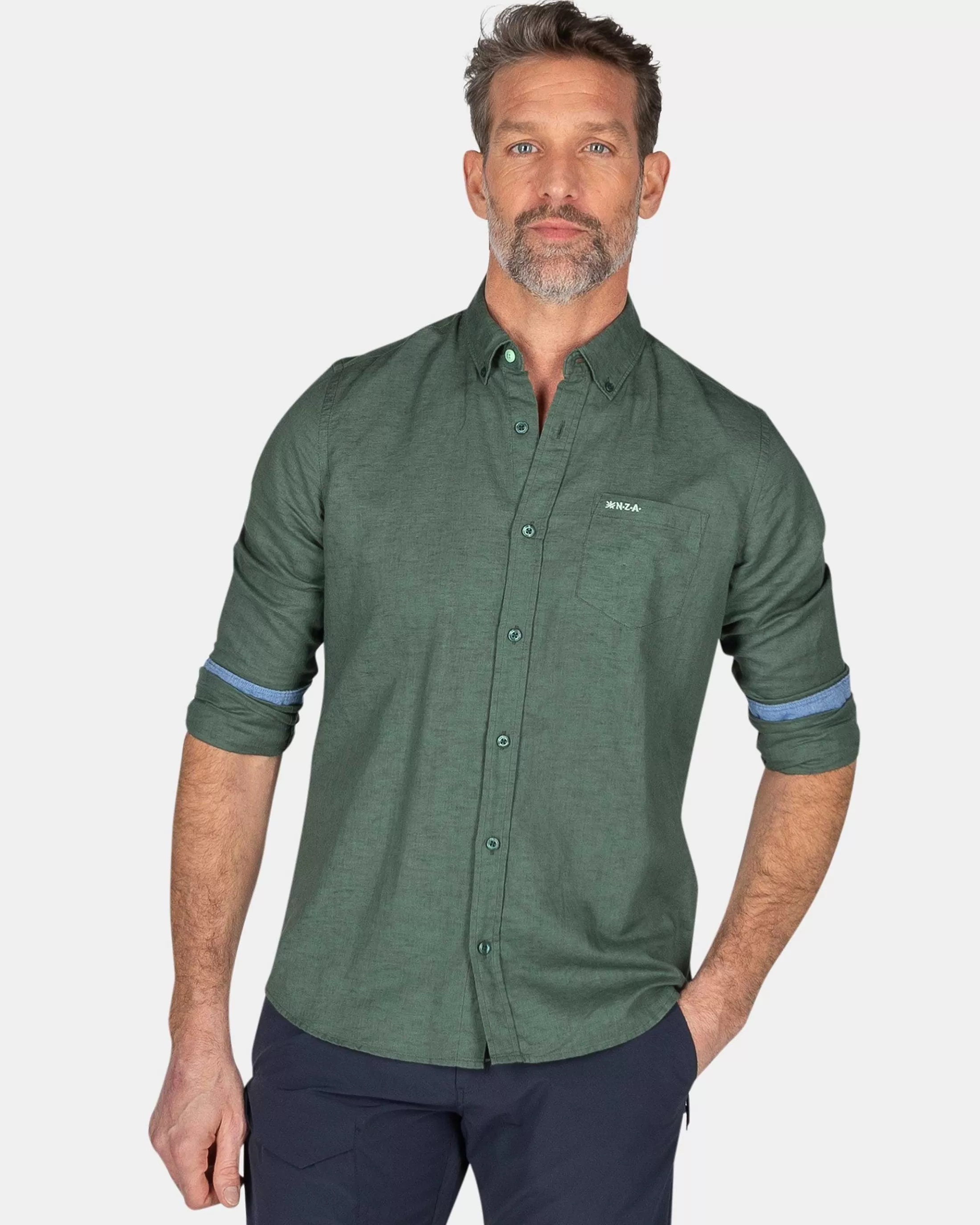 Hot NZA New Zealand Auckland Schlichtes Leinenhemd-Chalk Green